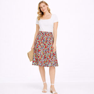 NWT Women's Ann Taylor Petite Floral Midi Skirt 4P Navy Red